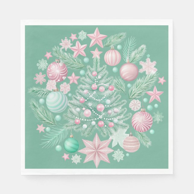 GUARDANAPO DE PAPEL PASTEL PINK AND GREEN HOLIDAY CHRISTMAS THEME (Frente)