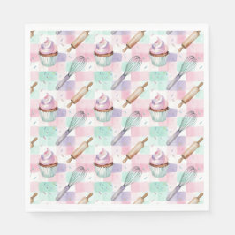 Guardanapo De Papel Pastel Pink & Mint Cupcake Baking Pattern