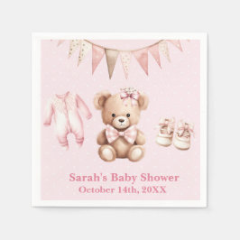 Guardanapo De Papel Pastel Pink Teddy Bear Baby Shower Paper Napkin