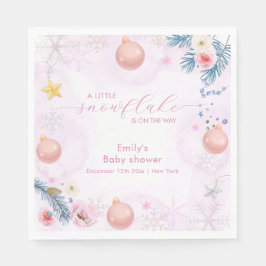 Guardanapo De Papel Pastel Pink Winter Snowflake Floral Baby Shower 