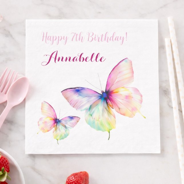 Guardanapo De Papel Pastel Rainbow Butterfly 7th Birthday Party Girl (Criador carregado)