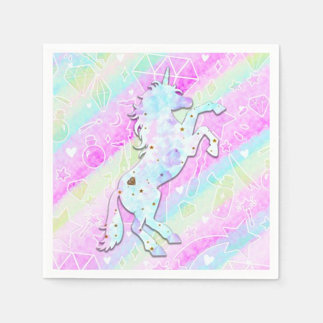 Guardanapo De Papel Pastel Rainbow Diamantes & Stars Magical Unicorn (Frente)
