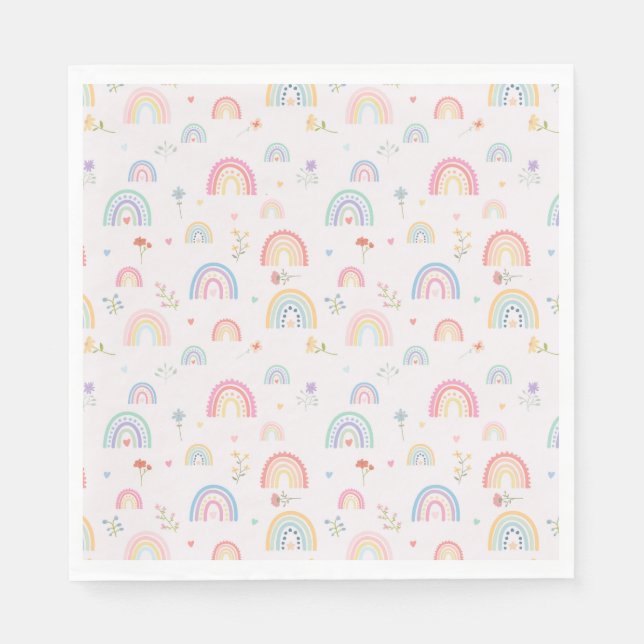 Guardanapo De Papel Pastel Rainbows Girly Wildflower & Hearts (Frente)