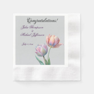 Guardanapo De Papel Pastel romântico e poético Tulipas Aquarela