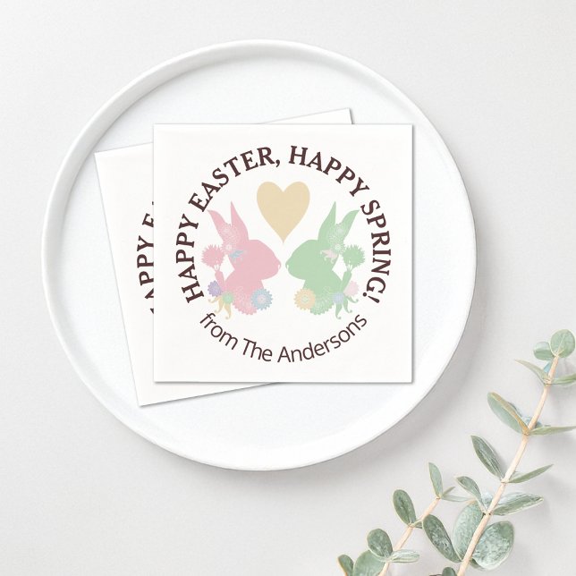 Guardanapo De Papel Pastel rosa e coelhos verdes com Páscoa cardíaca (Criador carregado)