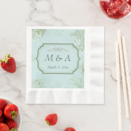 Guardanapo De Papel Pastel Teal White Flowers Casados Napkins Cozinhad