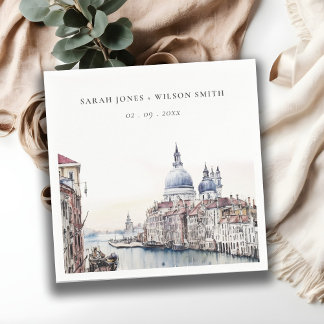 Guardanapo De Papel Pastel Veneza Itália Canals Watercolor Weding