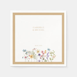 Guardanapo De Papel Pastel Wildflower Wedding Border Beige