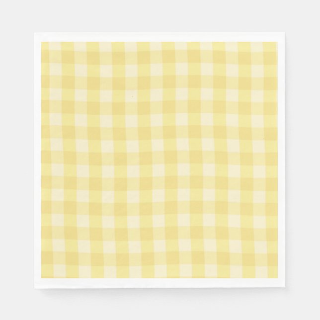 Guardanapo De Papel Pastel Yellow Gingham Print Plaid (Frente)