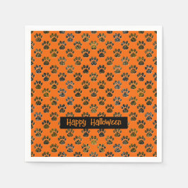 Guardanapo De Papel Pata Animal Silhoueen Halloween Pawty Orange
