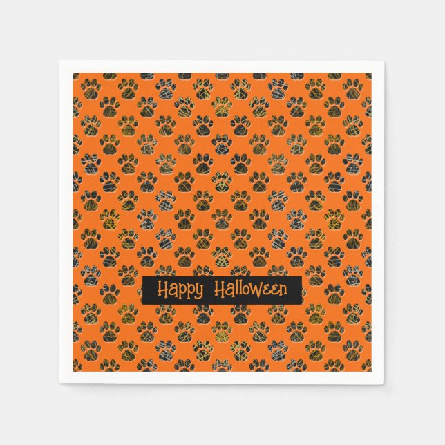 Guardanapo De Papel Pata Animal Silhoueen Halloween Pawty Orange (Frente)