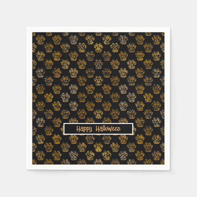 Guardanapo De Papel Pata Animal Silhouette Halloween Pawty Black (Frente)