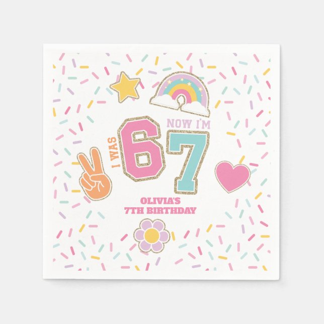 Guardanapo De Papel Patch Preppy I was SIX now I'm SEVEN  7th Birthday (Frente)