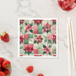 Guardanapo De Papel Patchwork de Watercolor Poinsettia Decoupage Napki