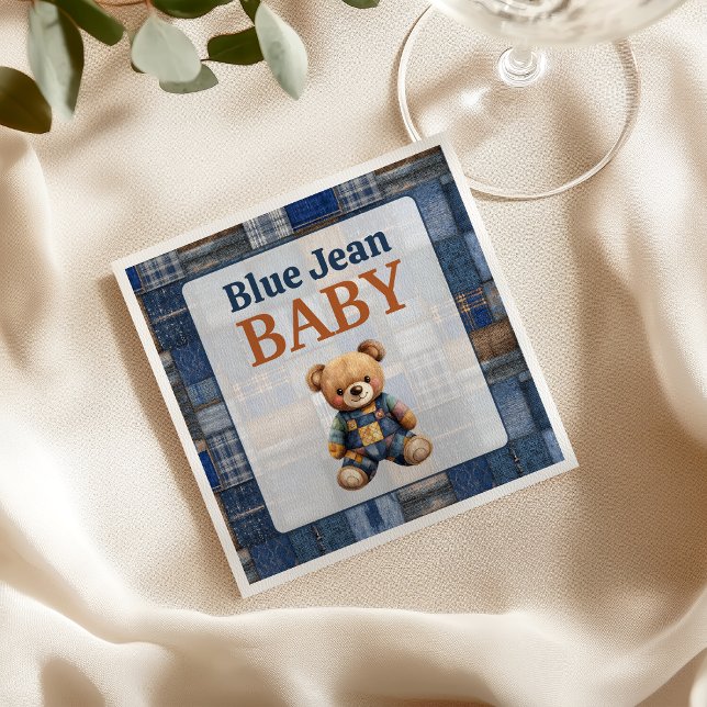 Guardanapo De Papel Patchwork Rustic Denim Bear Blue Jean Baby Shower (Criador carregado)