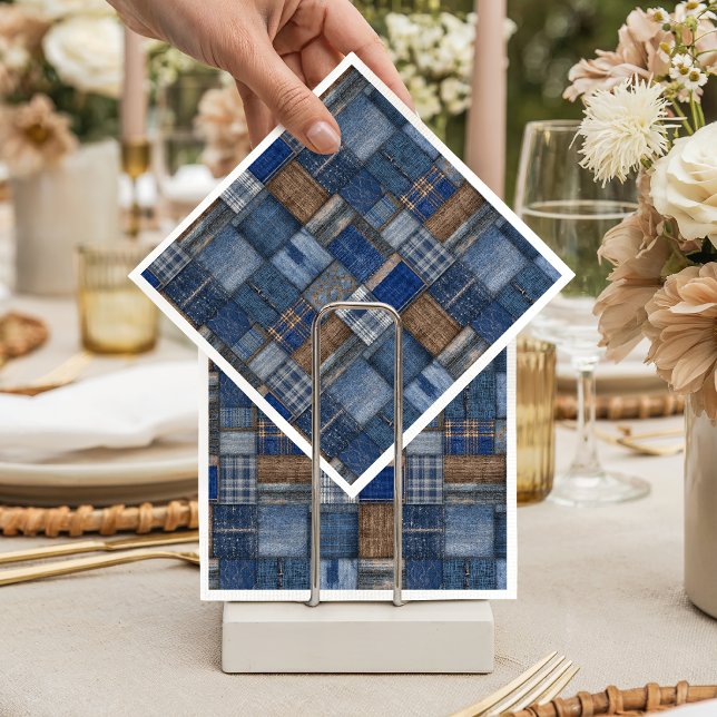 Guardanapo De Papel Patchwork Western Denim Bear Blue Jean Baby Shower (Criador carregado)