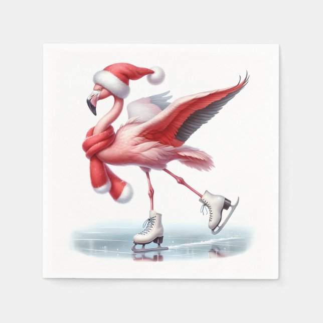 Guardanapo De Papel Patinação De Gelo Do Flamingo De Natal (Frente)