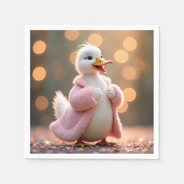 Guardanapo De Papel Pato Branco de Casaco de Pelos Rosa (Frente)