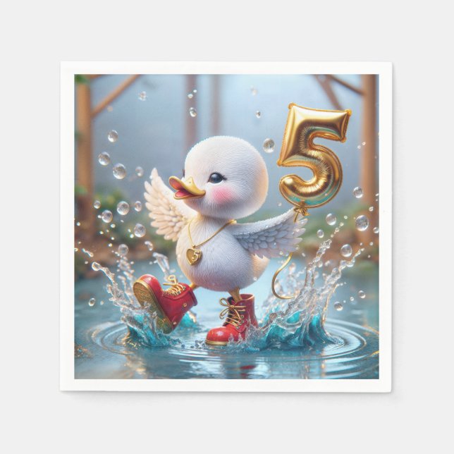 Guardanapo De Papel Pato Feliz Com Balão de Aniversário #5 (Frente)