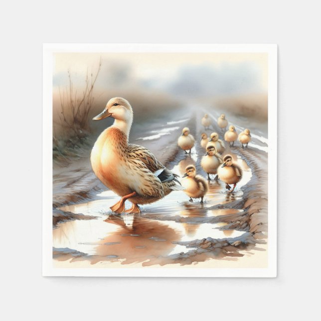 Guardanapo De Papel Pato-Mãe-De-Água Com Patos (Frente)