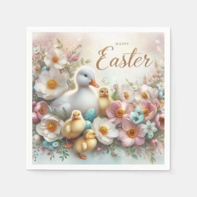 Guardanapo De Papel Patos páscoas, Patos e Flores (Frente)