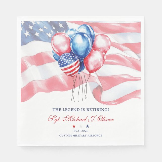 Guardanapo De Papel Patriotic Flag & Balloons Military Retirement (Frente)