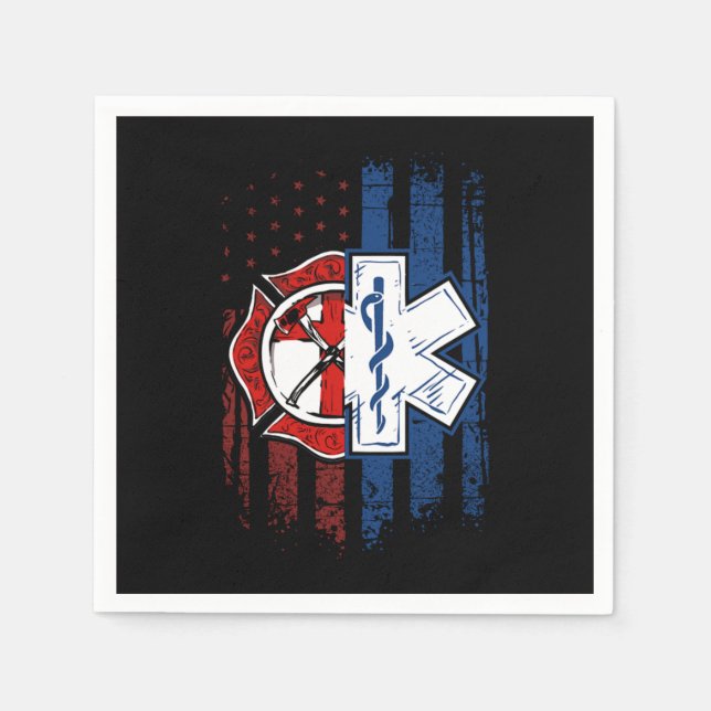 Guardanapo De Papel Patriotic Paramedic Firefighter EMT USA Flag EMS (Frente)