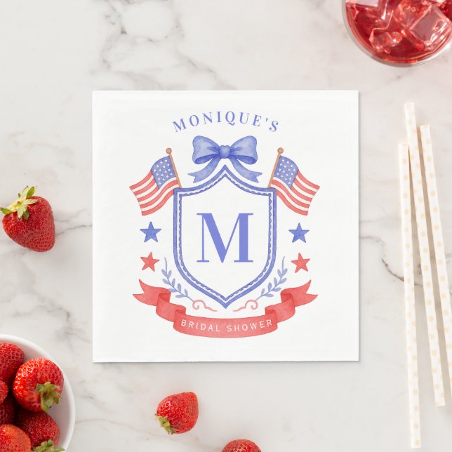 Guardanapo De Papel Patriotic Red White & I Do Monogram Bridal Shower (Insitu)