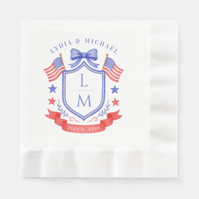 Guardanapo De Papel Patriotic Red White & I Do Monogram Wedding (Frente)