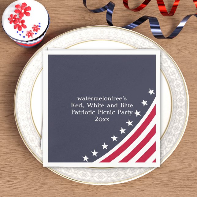 Guardanapo De Papel Patriótico Vermelho Branco Azul 4 de julho CHURRAS (Stars and Stripes! Patriotic paper napkin with space for your party!)