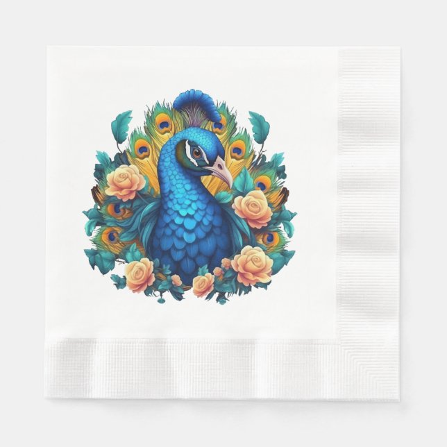 Guardanapo De Papel Pavão Com Rosas Pêssego (Frente)