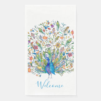 Guardanapo De Papel Pavão floral aquarela