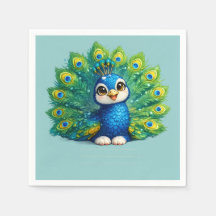 Pavão Fofo com Olhos Grandes Design de Pássaro Kaw