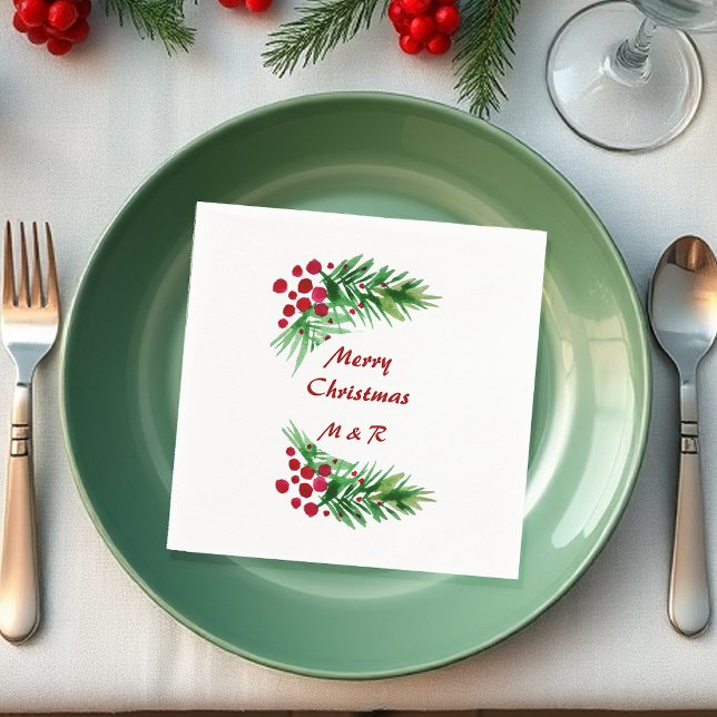 Guardanapo De Papel Pavimento De Pinheiros Com Aquarela Pintada À Mão, (Criador carregado)