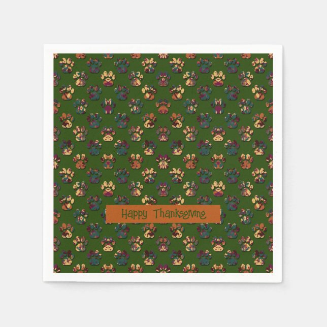 Guardanapo De Papel Paw Animal Silhouette Ação de Graças Pawty Dk Gree (Frente)