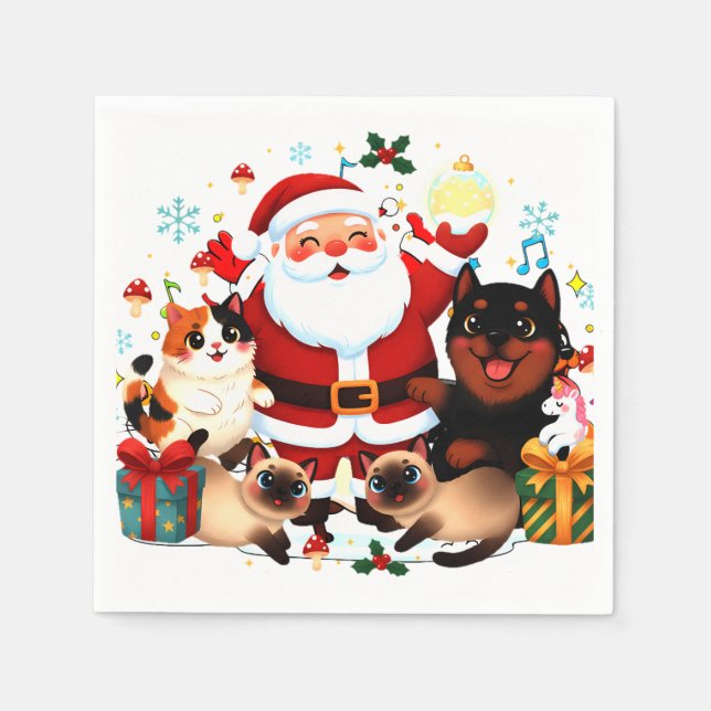 Guardanapo De Papel Pawsitively Jolly: Santa’s Merry Menagerie (Frente)