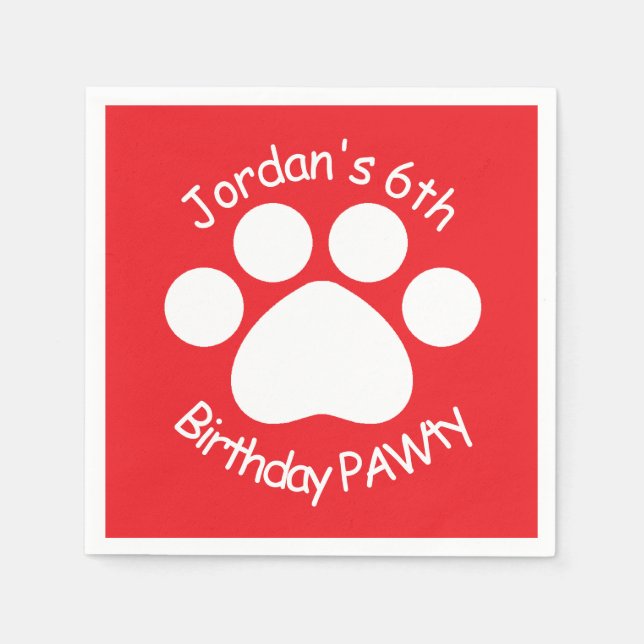 Guardanapo De Papel PAWty de aniversário personalizável - Vermelho (Frente)