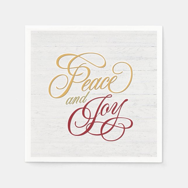 Guardanapo De Papel Paz e alegria na madeira branca (Frente)