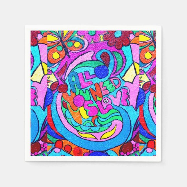 Guardanapo De Papel paz e amor coloridos (Frente)