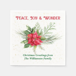 Guardanapo De Papel Peace Joy & Wonder Red Poinsettia Christmas
