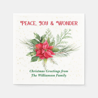 Guardanapo De Papel Peace Joy & Wonder Red Poinsettia Christmas
