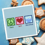 Guardanapo De Papel Peace Love Hanukkah Menorah Cute Blue Party<br><div class="desc">Guardanapo de Hanukkah com amor pela paz para uma pessoa judia que gosta de celebrar Chanukah. Um bonito sinal de paz,  coração,  e uma bela menorah em guardanapos azuis.</div>