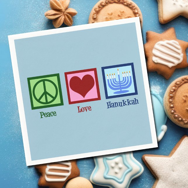 Guardanapo De Papel Peace Love Hanukkah Menorah Cute Blue Party (Criador carregado)