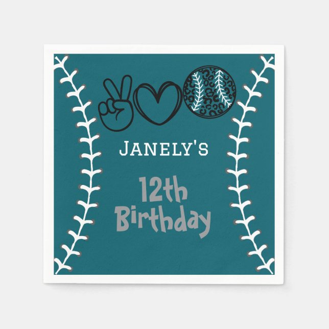Guardanapo De Papel Peace Love Softball Birthday (Frente)