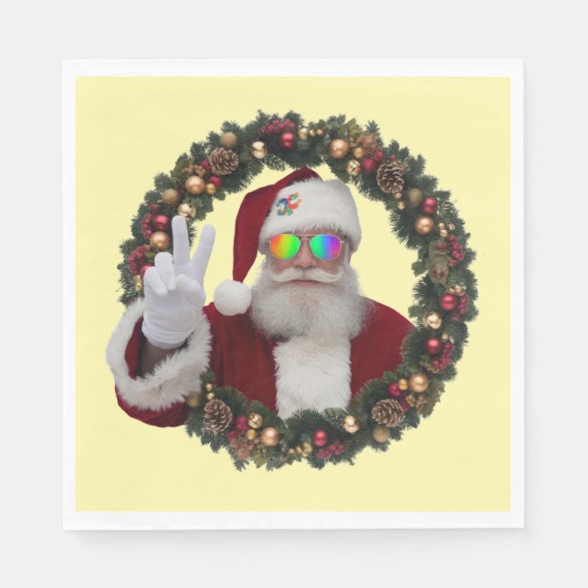 Guardanapo De Papel Peace Santa Holiday Napkin (Frente)