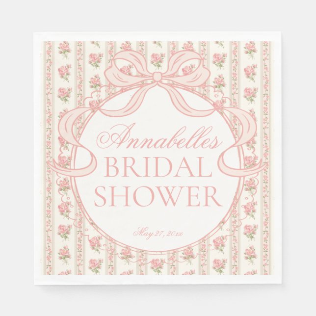 Guardanapo De Papel Peach and Beige Fancy Floral Bridal Shower Dessert (Frente)