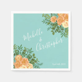 Guardanapo De Papel Peach Aqua Teal Wedding Rosa Floral