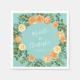 Guardanapo De Papel Peach Aqua Teal Wedding Rosa Floral