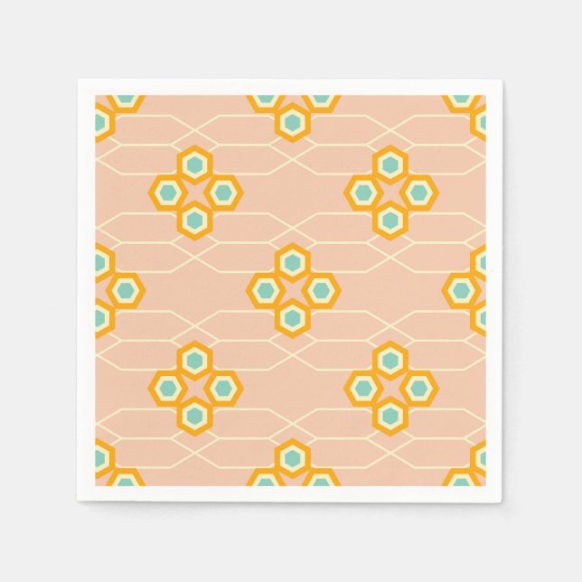 Guardanapo De Papel Peach background hexagonal floral pattern  (Frente)