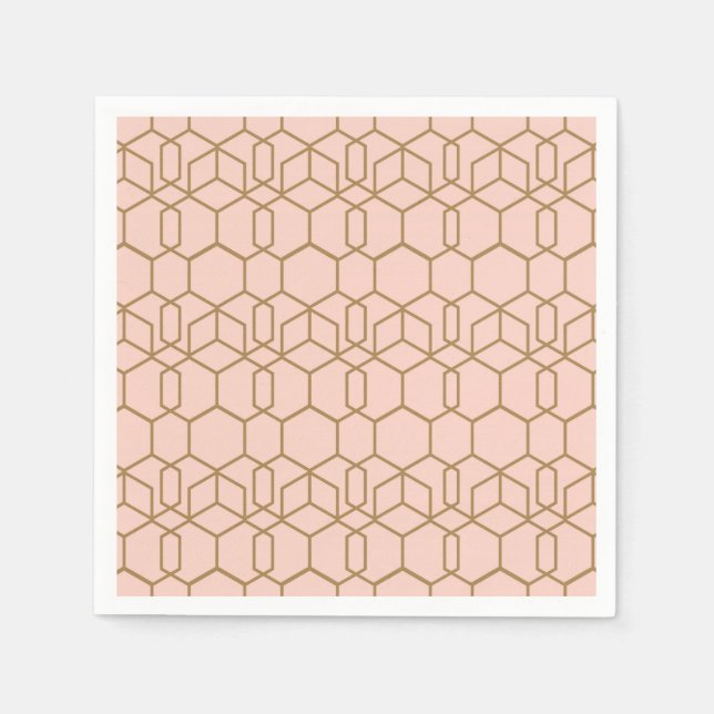 Guardanapo De Papel Peach Blush e Dourado Moderno Boho Geométrico Glam (Frente)
